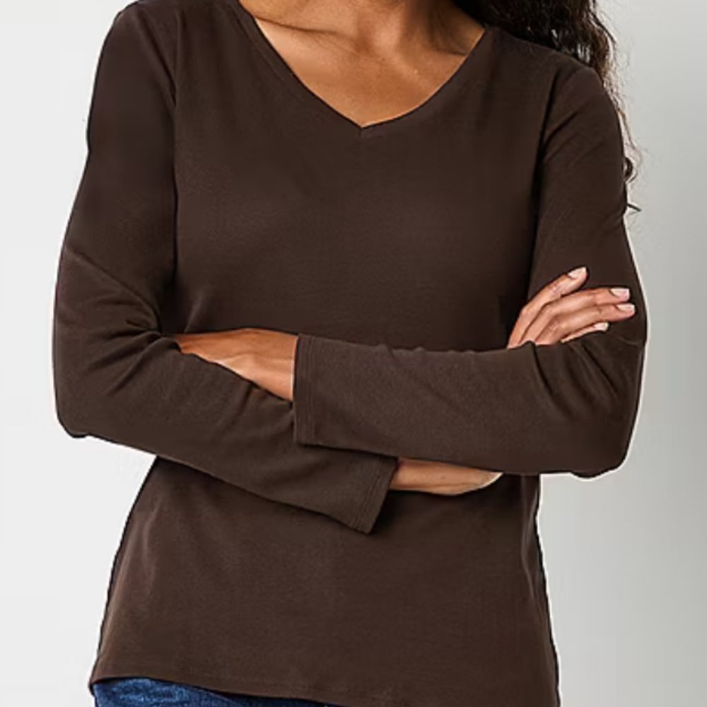 Liz Claiborne Womens V-Neck Long Sleeve T-Shirt - NWT - Size XL